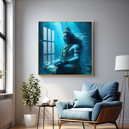 Meditating Shiva Premium Acrylic Square Wall Art