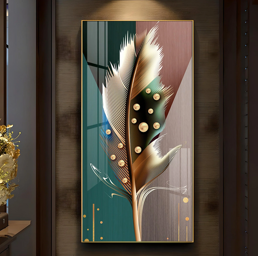 Nordic Feather Luxury Crystal Vertical Wall Art