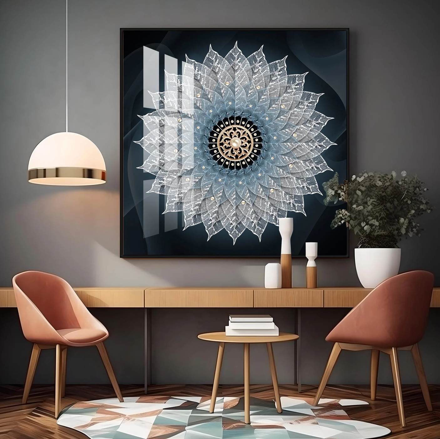 Flower Mandala Luxury Crystal Square Wall Art