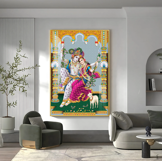 Sacred Radha and Krishna Premium Acrylic Vertical Wall Art
