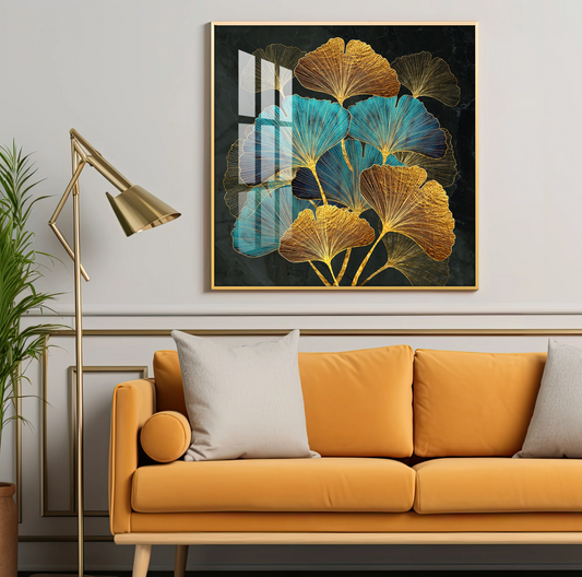 Auspicious Ginkgo Leaf Premium Acrylic Square Wall Art