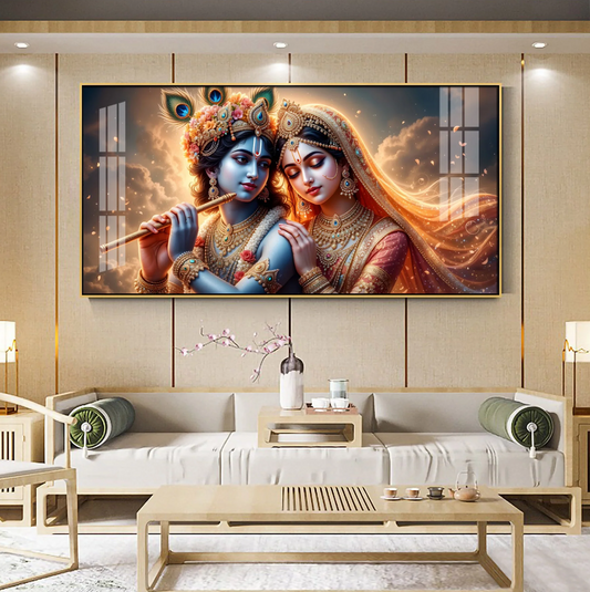 Krishna And Radha Together Premium Acrylic Horizontal Wall Art