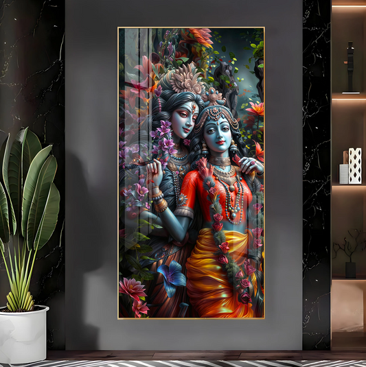 Radha Krishna Love Premium Acrylic Vertical Wall Art