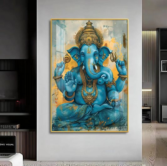 Majestic Blue Ganesha Premium Vertical Acrylic Wall Art
