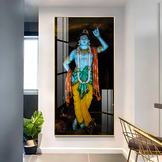 Krishna Lifting Govardhan Parvat Premium Acrylic Vertical Wall Art