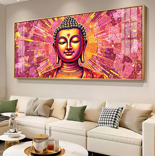 Illusive Abstract Buddha Face Portrait Premium Acrylic Horizontal Wall Art