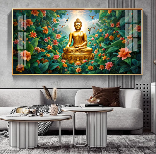 Mindful Living Buddha With Flower Premium Acrylic Horizontal Wall Art