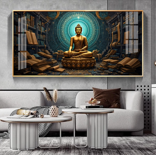 Golden Peaceful Presence Of Buddha Premium Acrylic Horizontal Wall Art