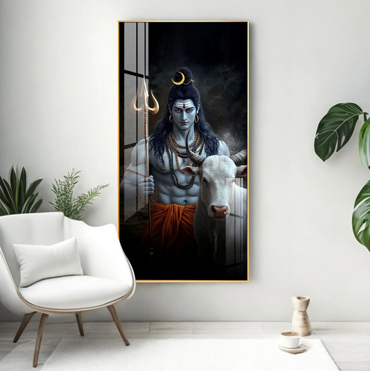 Lord Shiva with His Sacred Companion Premium Acrylic Wall Art