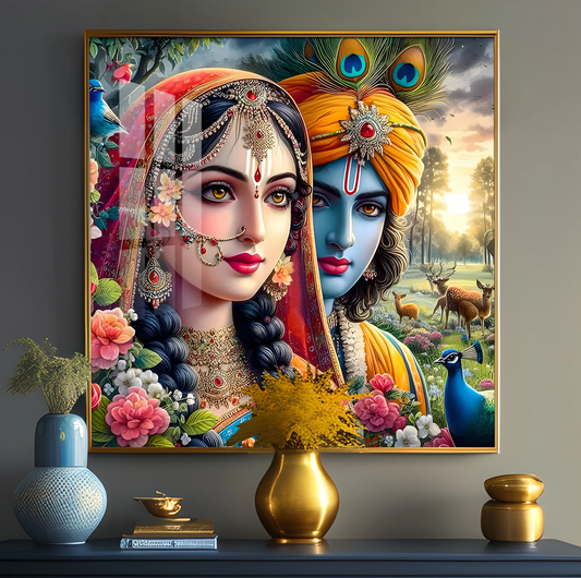 Lovely Radha Krishna Premium Acrylic Square Wall Art