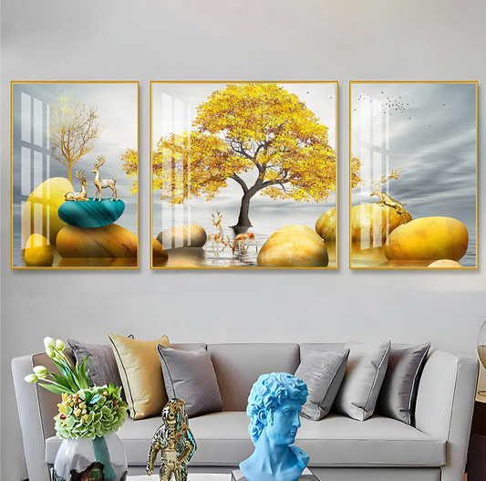 Golden Glory Premium Acrylic Wall Art (Set of 3)