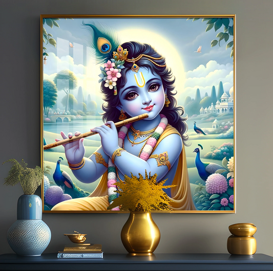 Bal Gopal With Flute Premium Acrylic Square Wall Art