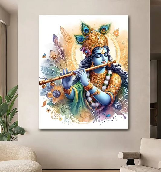 YF Pleasing Lord Krishna Playing Flute Wall Art