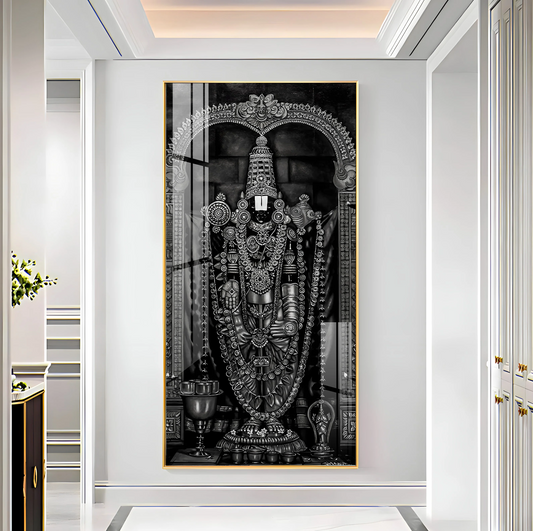 Tirupati Balaji In Charcoal & Graphite Finish Premium Acrylic Vertical Wall Art