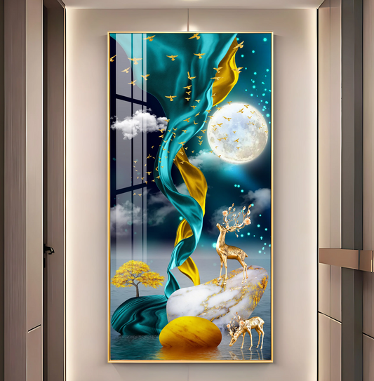 Deers With Full Moon Premium Acrylic Vertical Wall Art