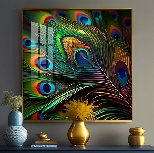 Peacock Feather Premium Acrylic Square Wall Art