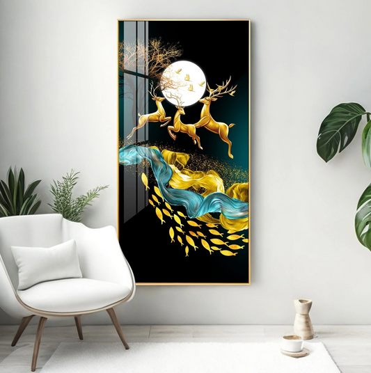 Jolly Deers With Koi Fish Premium Acrylic Vertical Wall Art