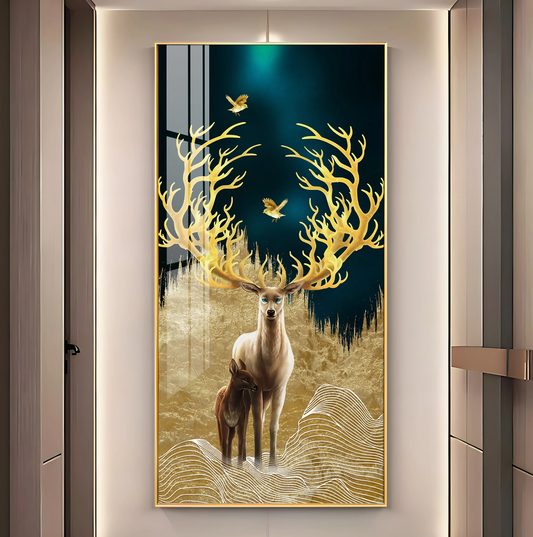Deer With Golden Antlers Premium Acrylic Vertical Wall Art