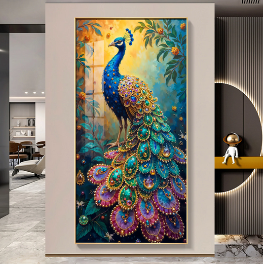 Peacock In Sunrise Premium Acrylic Vertical Wall Art