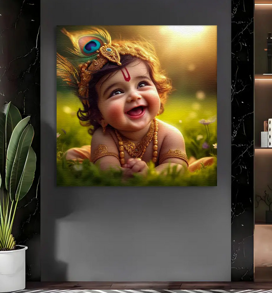 YF Joy of Happiness Baby Krishna Canvas Painting