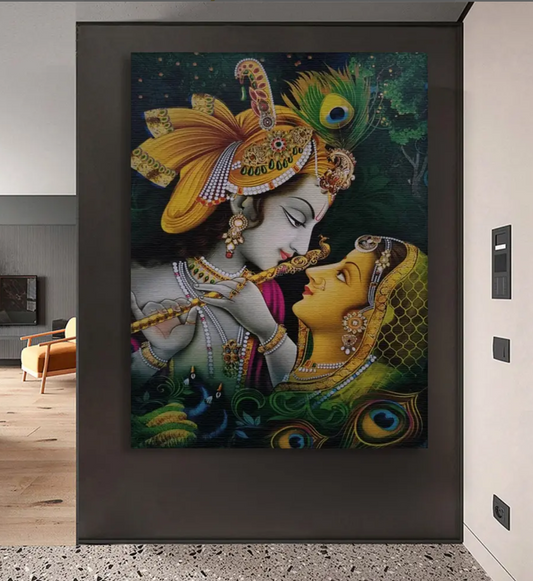 YF Flute of Divinity Radha Krishna Canvas Painting