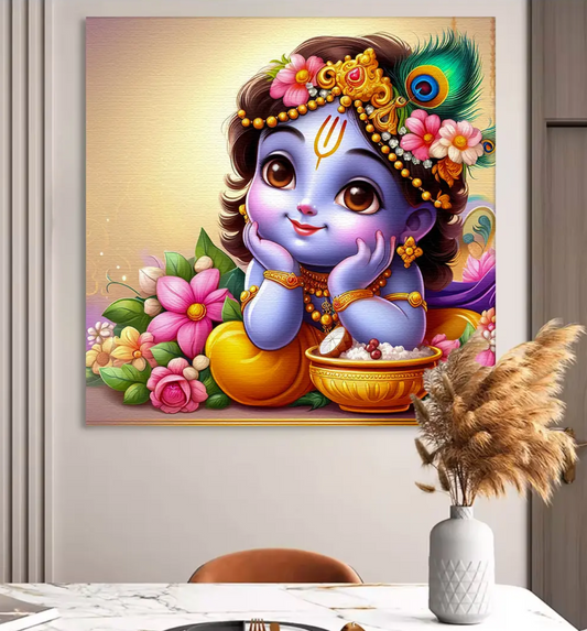 YF Majestic Baby Krishna Glow Canvas Painting