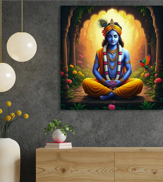 YF Meditating Lord Krishna Painting in Canvas
