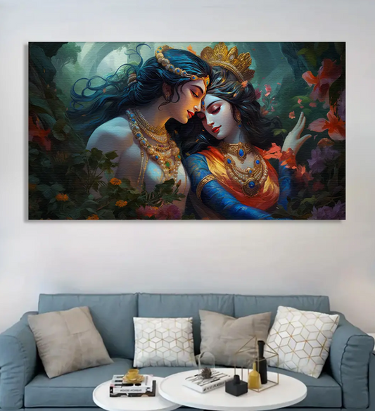 YF Modern Colourful Radha Krishna Canvas Painting