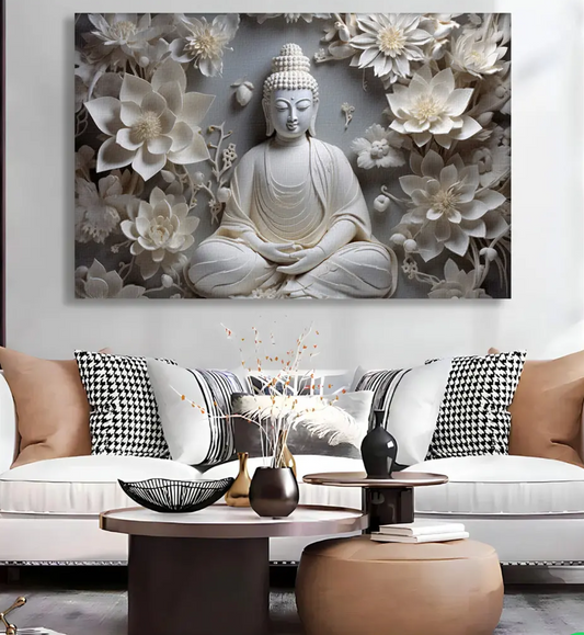 YF Sacred White Lotus Buddha Canvas Painting