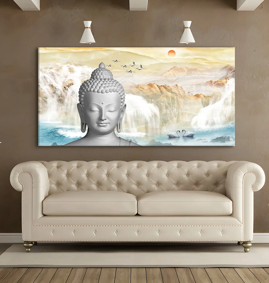 YF Waterfall Background Buddha Painting