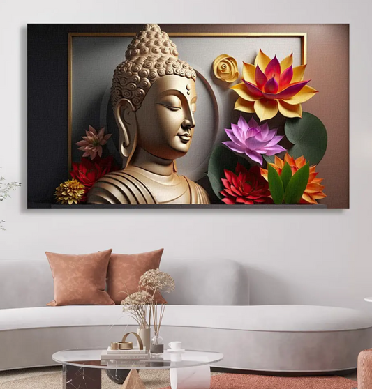 YF Blissful Boom Lotus Buddh Canvas Painting