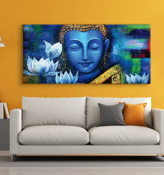 YF Blue Background Colour Buddha Painting
