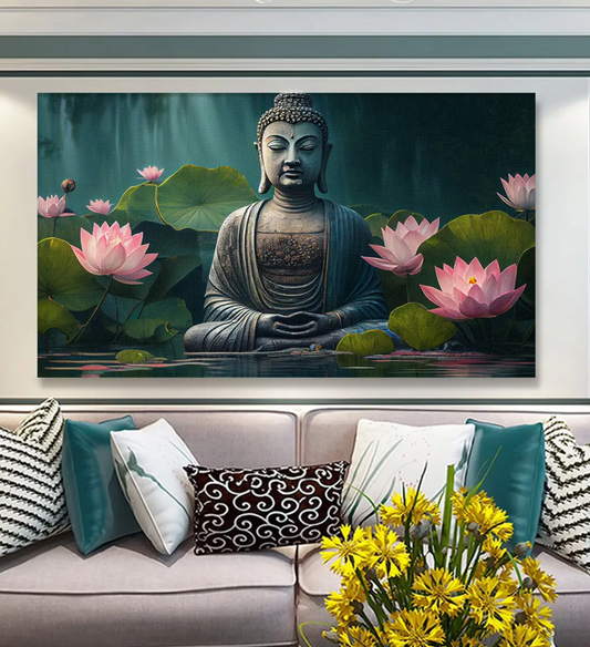 YF Calming Serene Lotus Buddha Painting for Wall