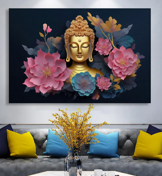 YF Floral Serenity Buddha Painting on Canvas