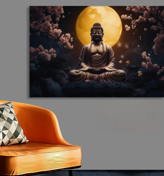 YF Midnight Glory Meditating Buddha Painting on Canvas