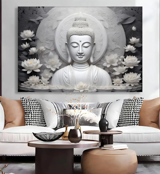 YF Marble White Meditating Buddha Canvas Painting