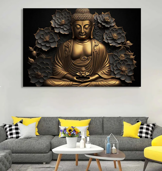 YF Golden Lotus Serenity Buddha Painting on Canvas