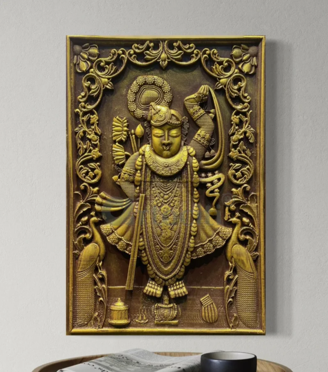 18X12 INCH Divine Lord Shreenath Ji (Krishna) 3D Relief Mural Wall Art