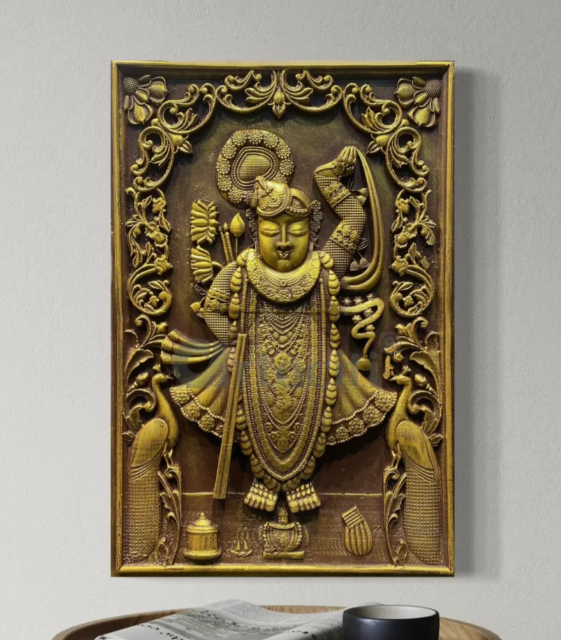 18X12 INCH Divine Lord Shreenath Ji (Krishna) 3D Relief Mural Wall Art