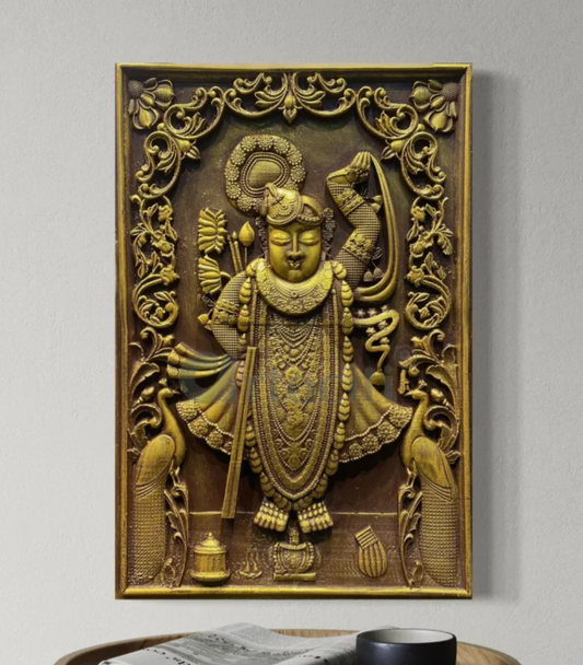18X12 INCH Divine Lord Shreenath Ji (Krishna) 3D Relief Mural Wall Art