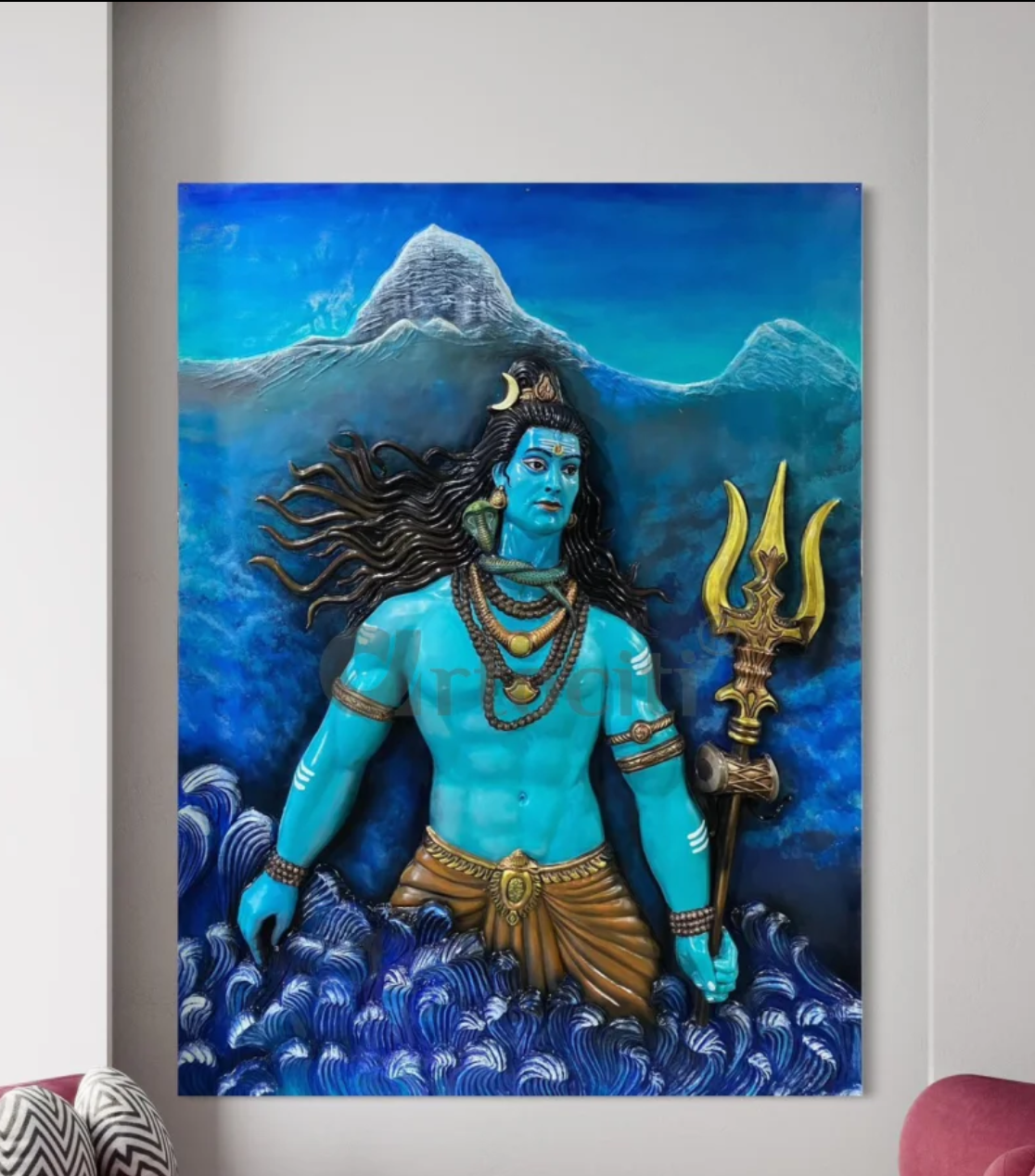 8X6 Feet Lord Shiva and Mount Kailash 3D Relief Mural Art