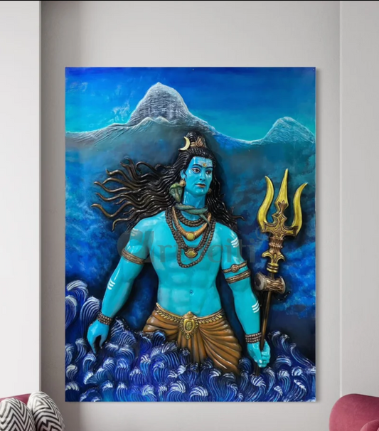 8X6 Feet Lord Shiva and Mount Kailash 3D Relief Mural Art