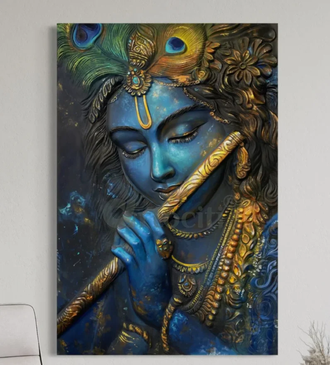 3X2 Feet Divine Krishna With Bansuri 3D Relief Mural Art