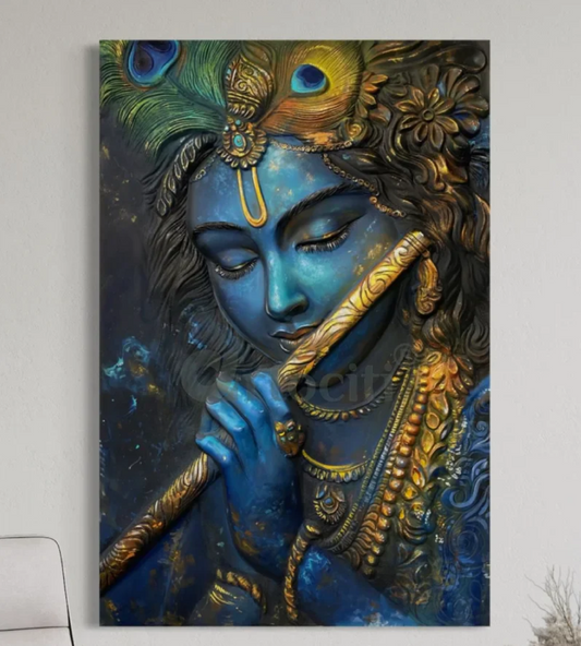 3X2 Feet Divine Krishna With Bansuri 3D Relief Mural Art
