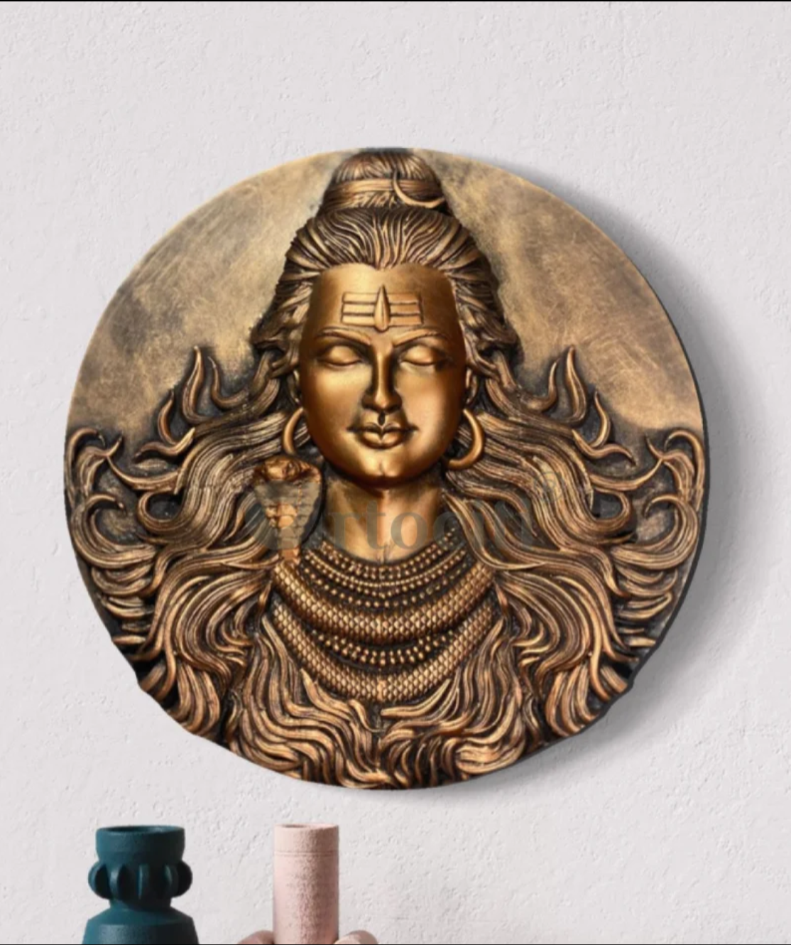 18X18 Inch Round Lord Shiva 3D Relief Mural Art