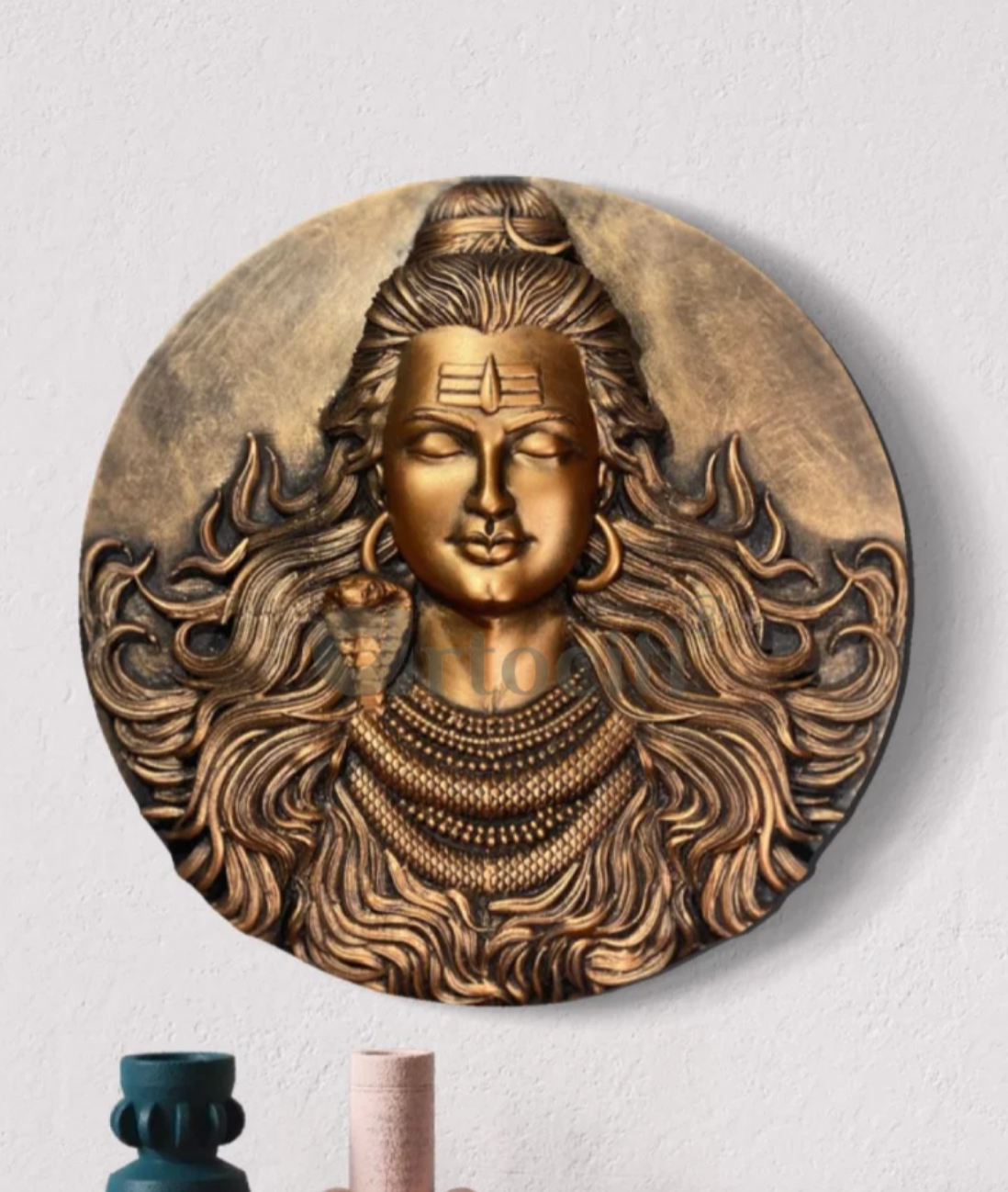18X18 Inch Round Lord Shiva 3D Relief Mural Art