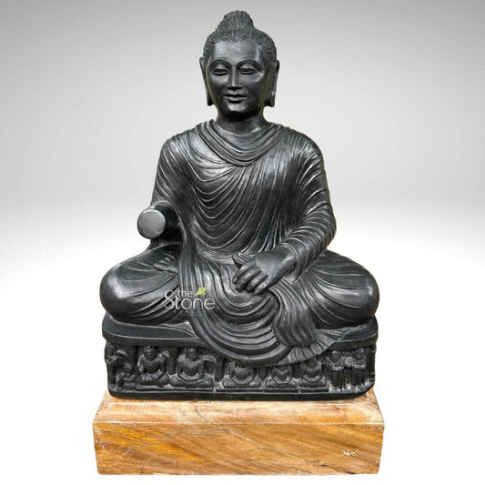 Seated Buddha Black Stone Statue 24″