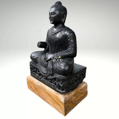 Seated Buddha Black Stone Statue 24″