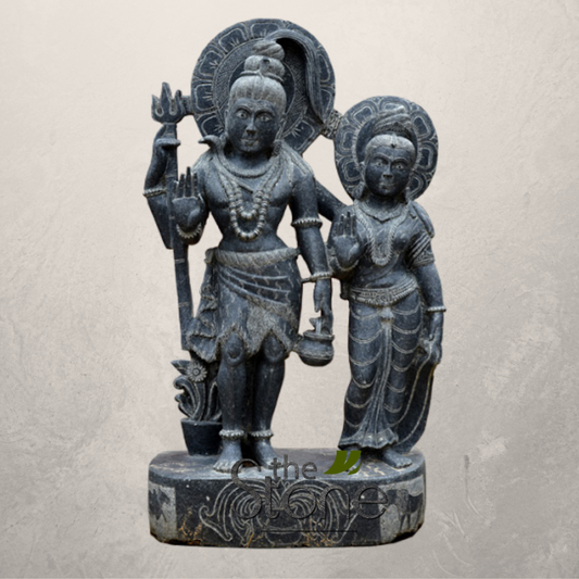Shiv Parvati Sculpture in Black Stone 2ft