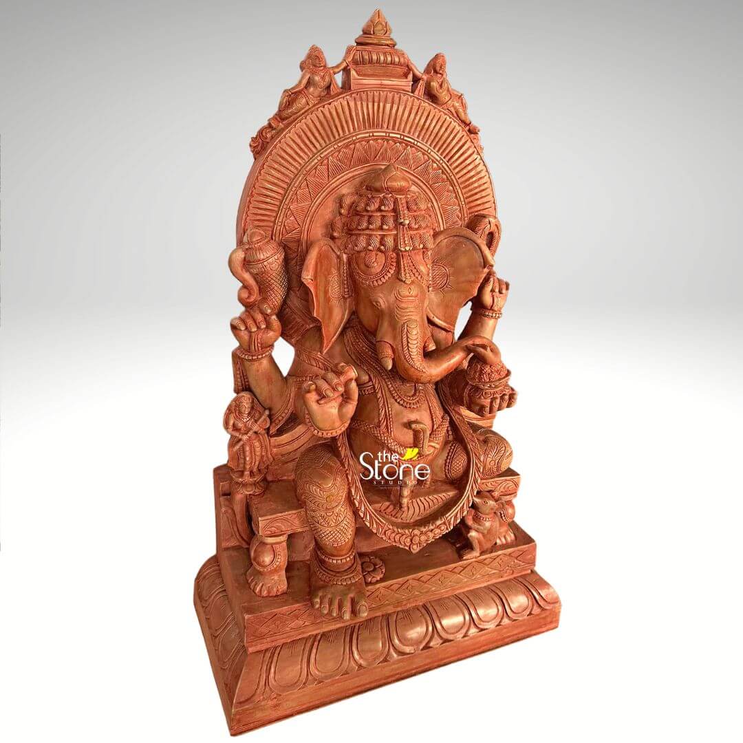 Pink Stone Sitting Ganesha Statue 2ft